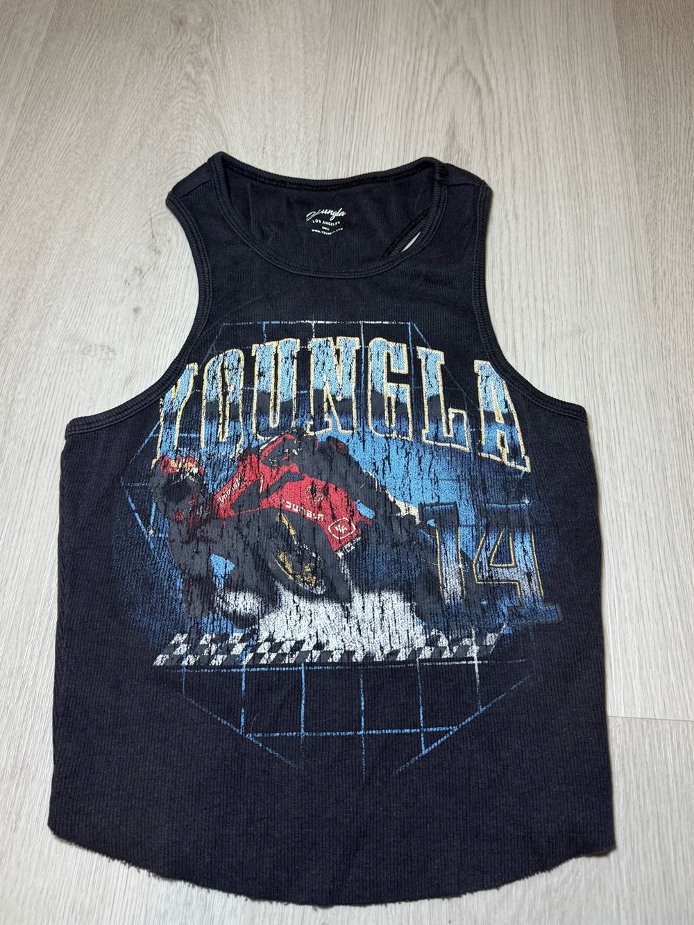YoungLA Black Racing Graphic Tank Top with Blue and Red Accents